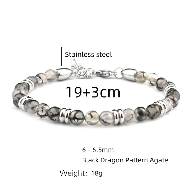 Fashion Stainless Steel Bracelet for Men 6MM Natural Stone Beaded Bracelets Handmade Adjustable Pulseras Jewelry Gift for Women