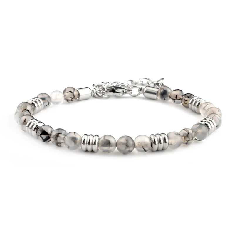Fashion Stainless Steel Bracelet for Men 6MM Natural Stone Beaded Bracelets Handmade Adjustable Pulseras Jewelry Gift for Women
