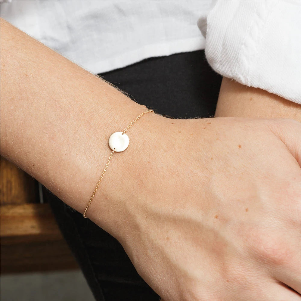 Emanco Minimalist Initial Charm Bracelets Plain Blank round Pendant Stainless Steel Bracelet Adjustable Bracelet Jewelle