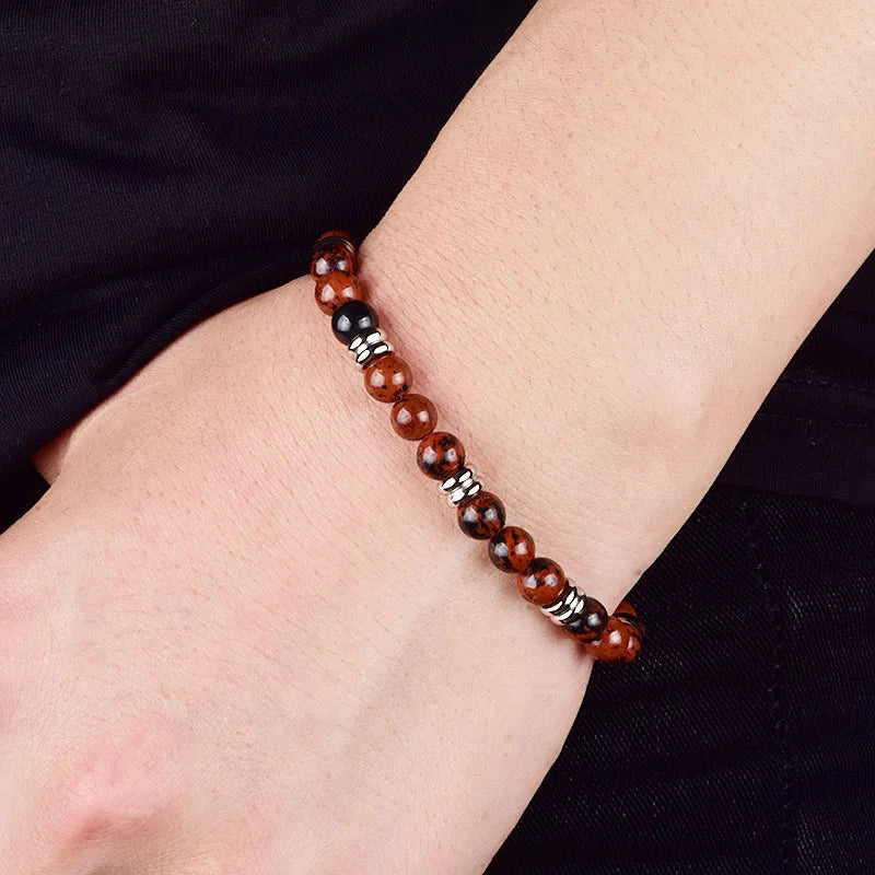Fashion Stainless Steel Bracelet for Men 6MM Natural Stone Beaded Bracelets Handmade Adjustable Pulseras Jewelry Gift for Women
