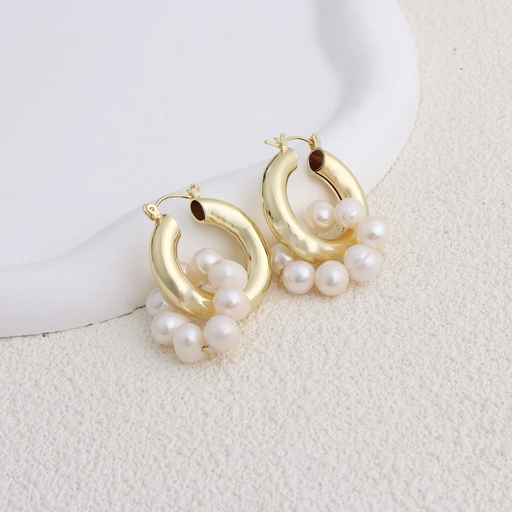 Unique Design Irregular Freshwater Pearl Hoop Earrings for Women Baroque Pearls Beads Circle Statement Earring Brincos