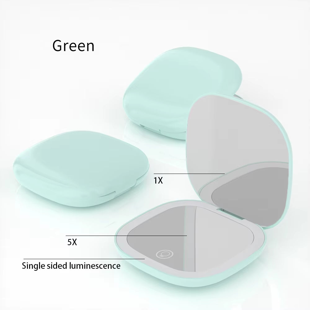 Mini Compact Foldable Pocket Hand Led Makeup Mirror with Led Light 5X/10X Magnification Rechargeable and Small