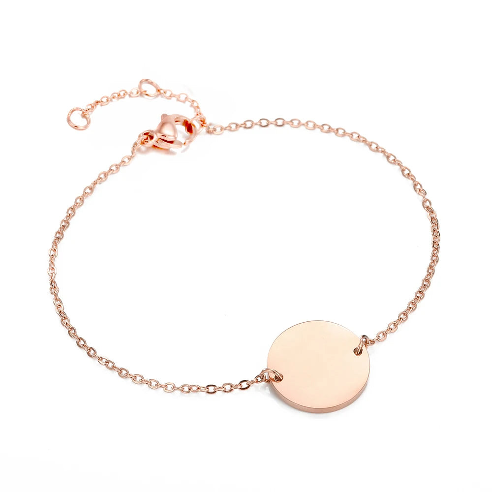 Emanco Minimalist Initial Charm Bracelets Plain Blank round Pendant Stainless Steel Bracelet Adjustable Bracelet Jewelle