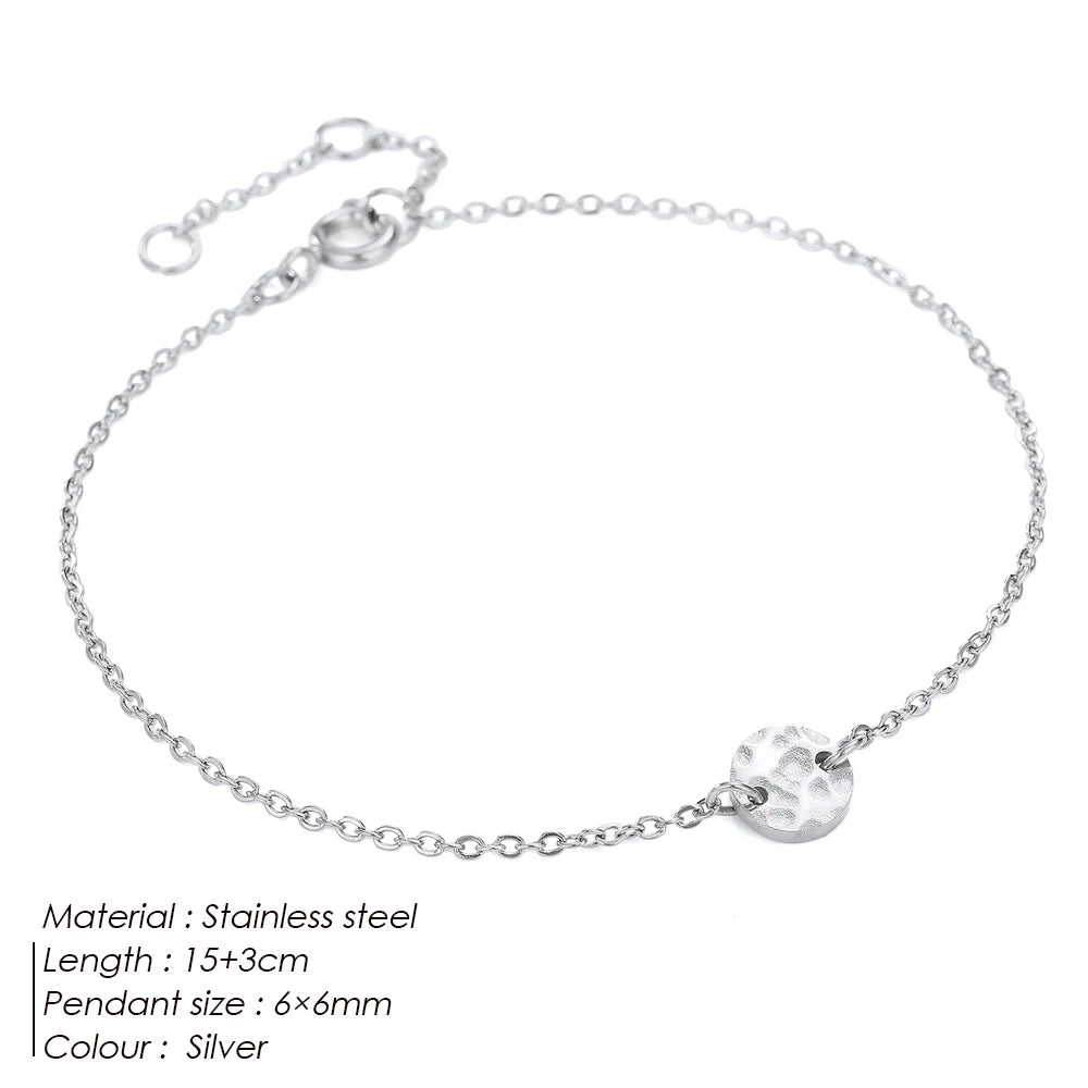 Emanco Minimalist Initial Charm Bracelets Plain Blank round Pendant Stainless Steel Bracelet Adjustable Bracelet Jewelle