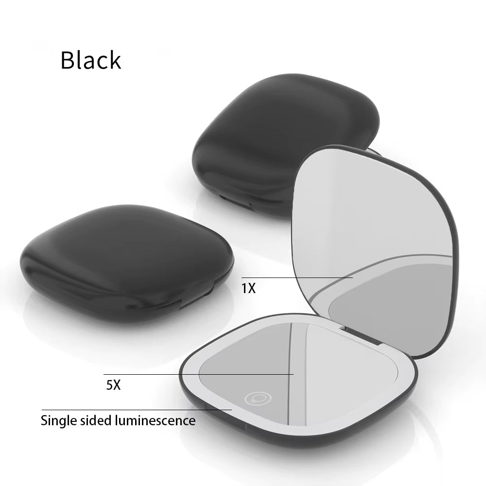 Mini Compact Foldable Pocket Hand Led Makeup Mirror with Led Light 5X/10X Magnification Rechargeable and Small