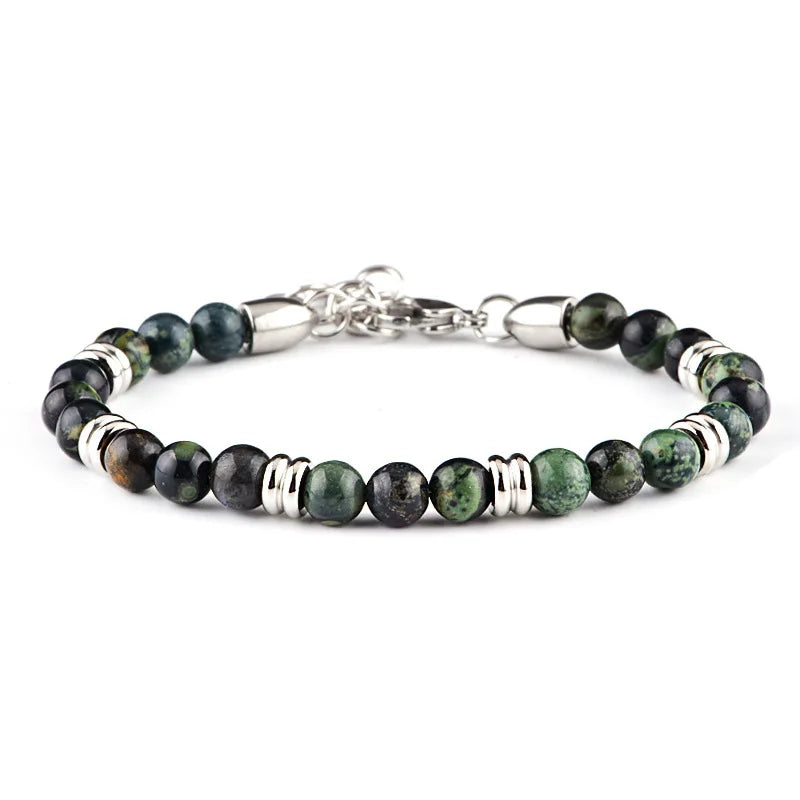 Fashion Stainless Steel Bracelet for Men 6MM Natural Stone Beaded Bracelets Handmade Adjustable Pulseras Jewelry Gift for Women