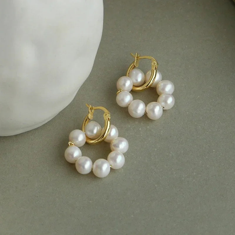 Unique Design Irregular Freshwater Pearl Hoop Earrings for Women Baroque Pearls Beads Circle Statement Earring Brincos
