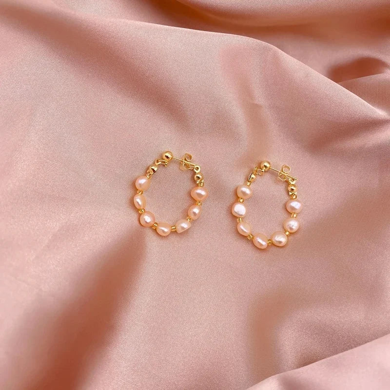 Unique Design Irregular Freshwater Pearl Hoop Earrings for Women Baroque Pearls Beads Circle Statement Earring Brincos