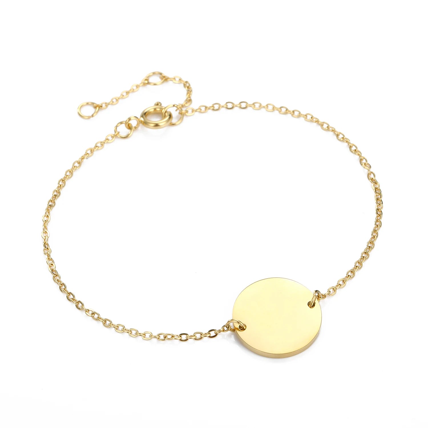 Emanco Minimalist Initial Charm Bracelets Plain Blank round Pendant Stainless Steel Bracelet Adjustable Bracelet Jewelle