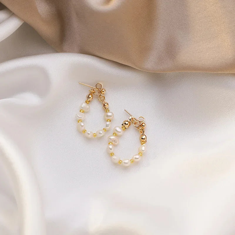 Unique Design Irregular Freshwater Pearl Hoop Earrings for Women Baroque Pearls Beads Circle Statement Earring Brincos