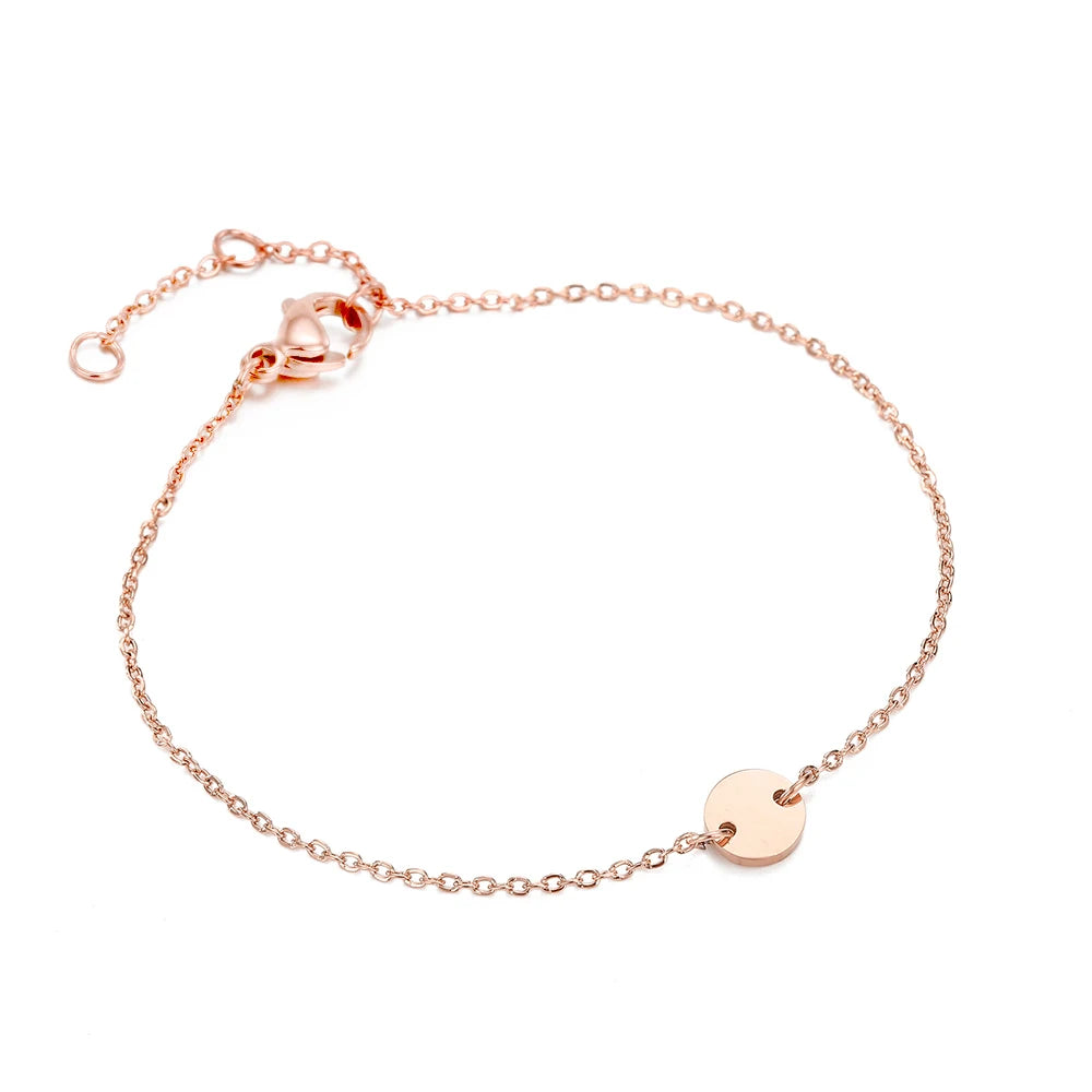 Emanco Minimalist Initial Charm Bracelets Plain Blank round Pendant Stainless Steel Bracelet Adjustable Bracelet Jewelle