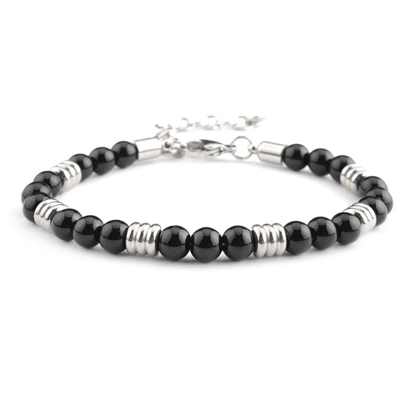 Fashion Stainless Steel Bracelet for Men 6MM Natural Stone Beaded Bracelets Handmade Adjustable Pulseras Jewelry Gift for Women