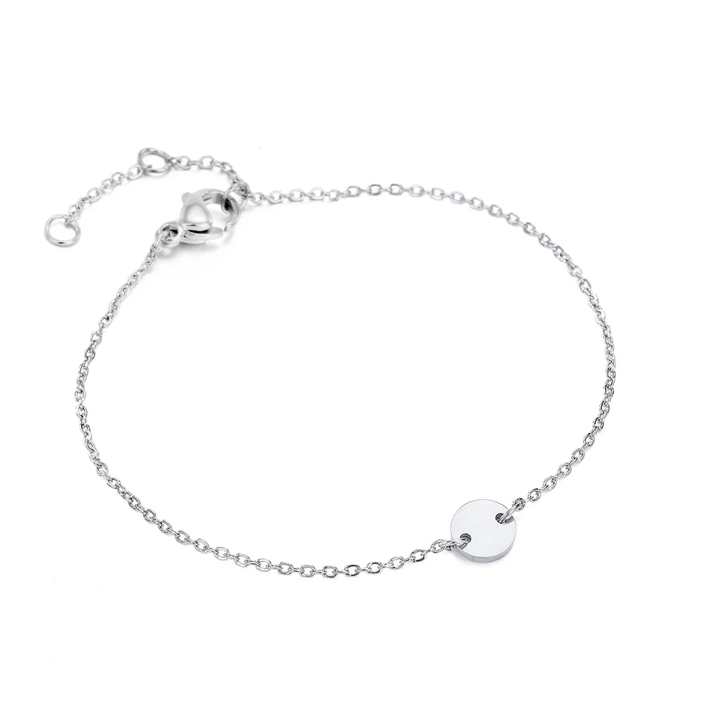 Emanco Minimalist Initial Charm Bracelets Plain Blank round Pendant Stainless Steel Bracelet Adjustable Bracelet Jewelle