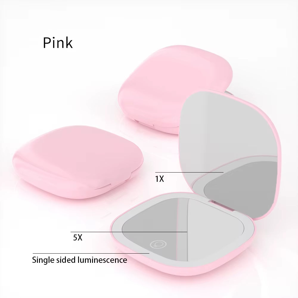 Mini Compact Foldable Pocket Hand Led Makeup Mirror with Led Light 5X/10X Magnification Rechargeable and Small