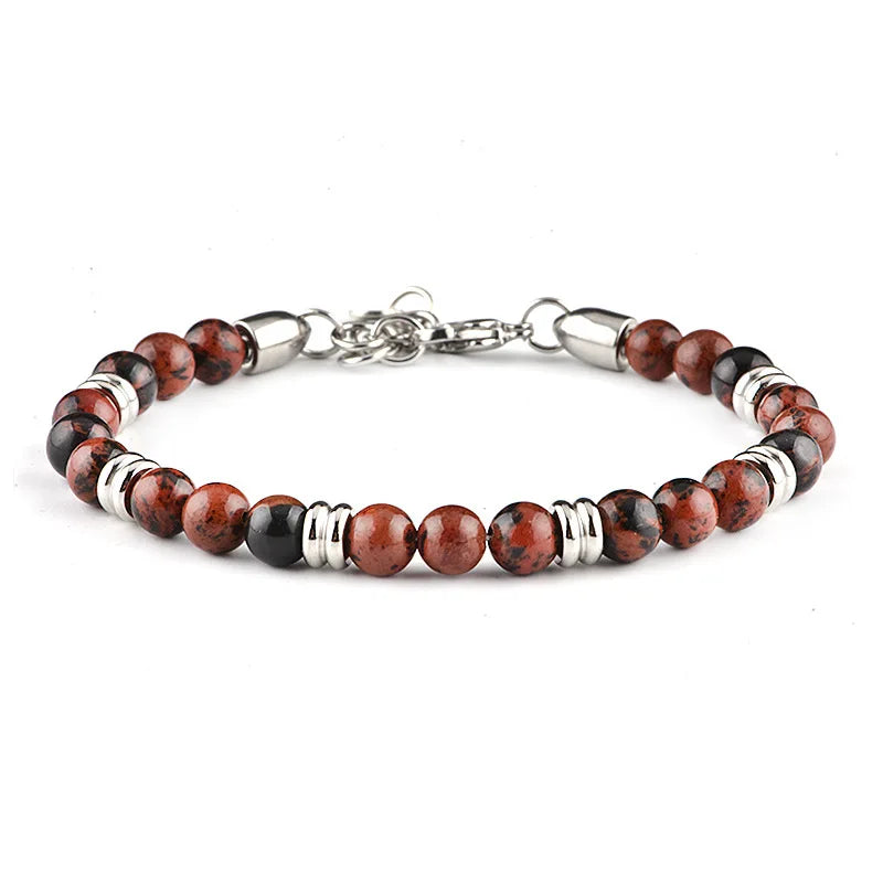 Fashion Stainless Steel Bracelet for Men 6MM Natural Stone Beaded Bracelets Handmade Adjustable Pulseras Jewelry Gift for Women