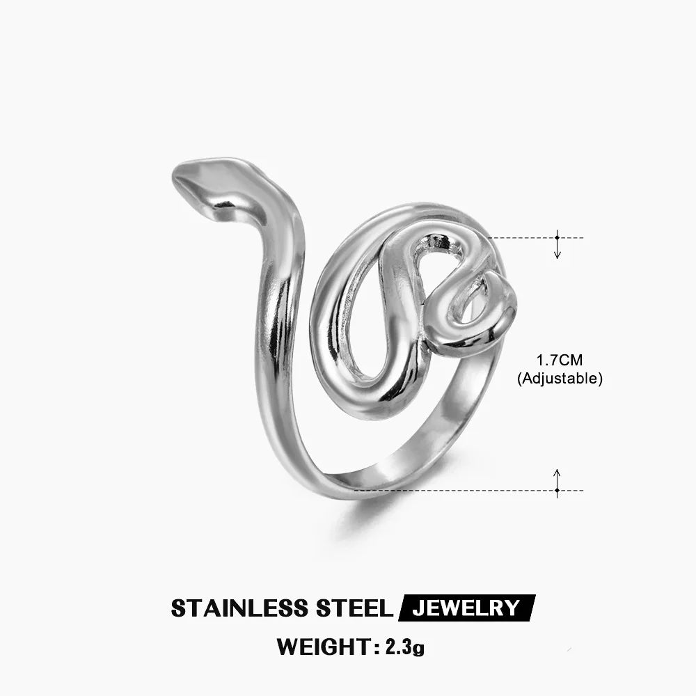 Stainless Steel Snake Rings for Women Men Gold Color Open Adjustable Finger Ring Vintage Gothic Aesthetic Jewelry Anillos Mujer