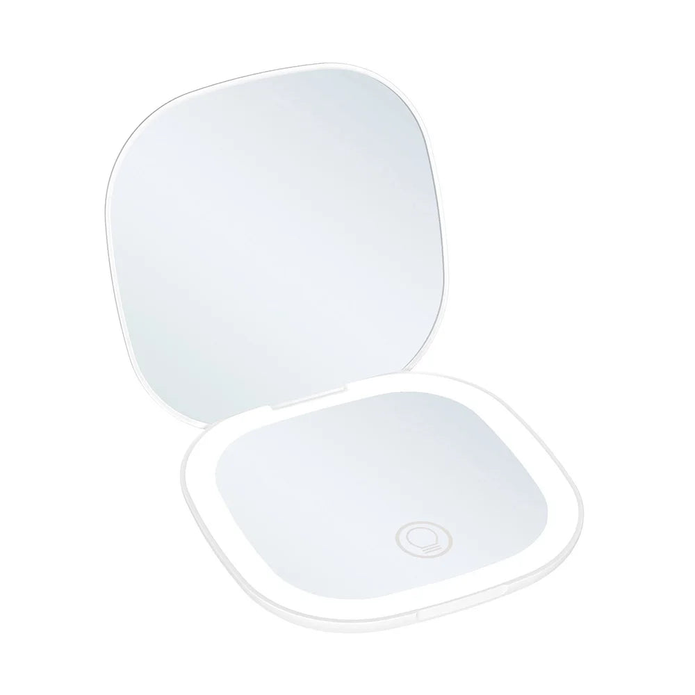 Mini Compact Foldable Pocket Hand Led Makeup Mirror with Led Light 5X/10X Magnification Rechargeable and Small