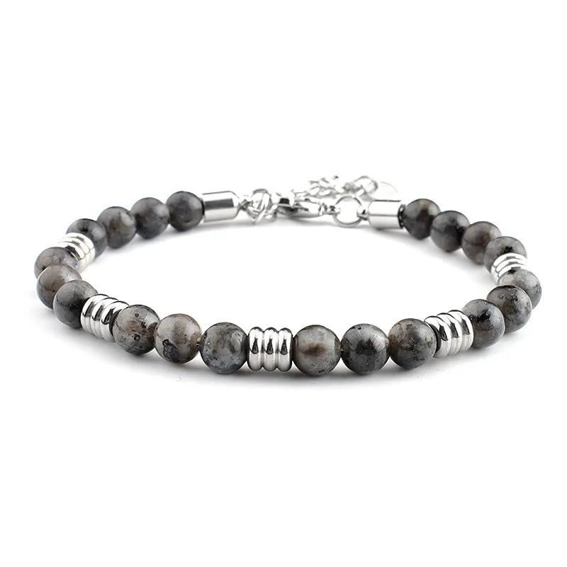 Fashion Stainless Steel Bracelet for Men 6MM Natural Stone Beaded Bracelets Handmade Adjustable Pulseras Jewelry Gift for Women