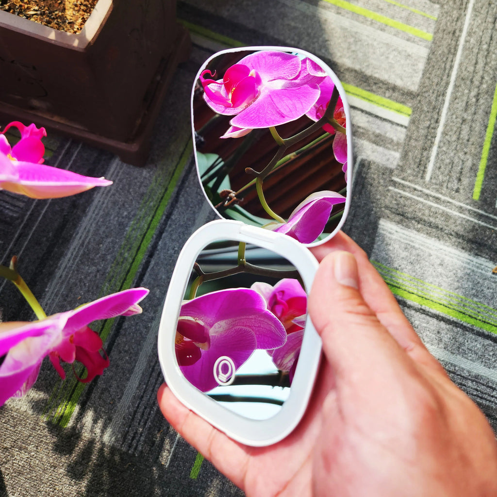 Mini Compact Foldable Pocket Hand Led Makeup Mirror with Led Light 5X/10X Magnification Rechargeable and Small