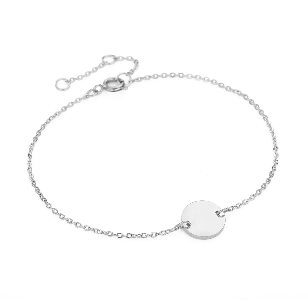 Emanco Minimalist Initial Charm Bracelets Plain Blank round Pendant Stainless Steel Bracelet Adjustable Bracelet Jewelle