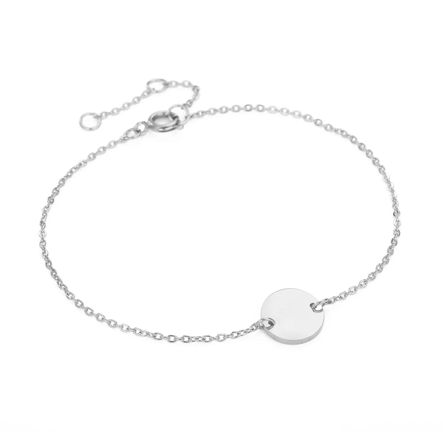 Emanco Minimalist Initial Charm Bracelets Plain Blank round Pendant Stainless Steel Bracelet Adjustable Bracelet Jewelle