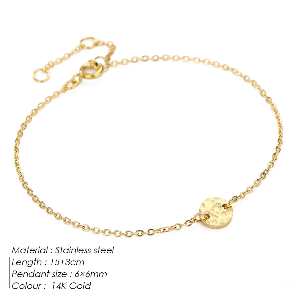 Emanco Minimalist Initial Charm Bracelets Plain Blank round Pendant Stainless Steel Bracelet Adjustable Bracelet Jewelle