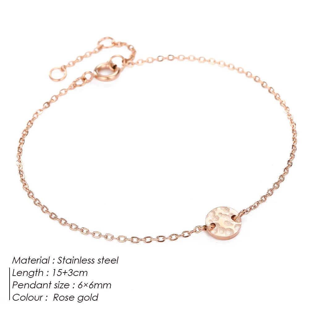 Emanco Minimalist Initial Charm Bracelets Plain Blank round Pendant Stainless Steel Bracelet Adjustable Bracelet Jewelle
