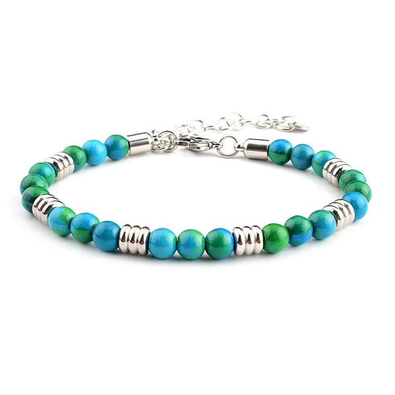 Fashion Stainless Steel Bracelet for Men 6MM Natural Stone Beaded Bracelets Handmade Adjustable Pulseras Jewelry Gift for Women