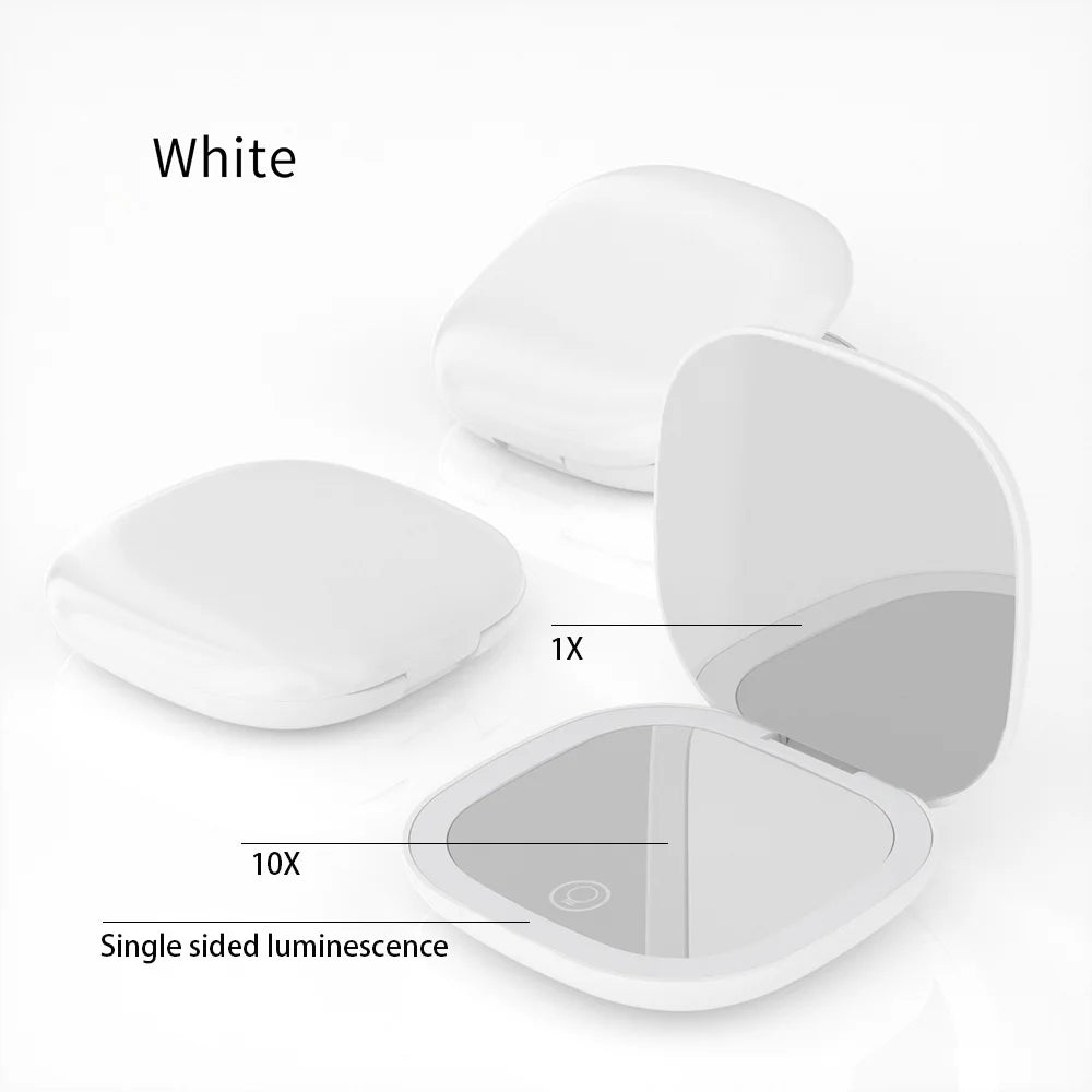 Mini Compact Foldable Pocket Hand Led Makeup Mirror with Led Light 5X/10X Magnification Rechargeable and Small