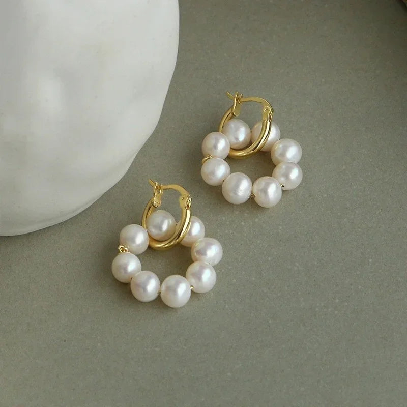 Unique Design Irregular Freshwater Pearl Hoop Earrings for Women Baroque Pearls Beads Circle Statement Earring Brincos