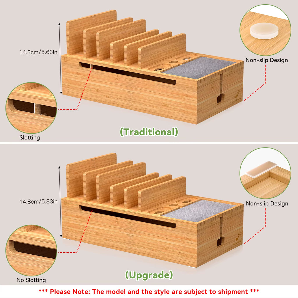 Bamboo Charging Station for Multiple Devices Charger Dock Holder Stand for Cell Phone and Tablet Electronic Devices Organizer