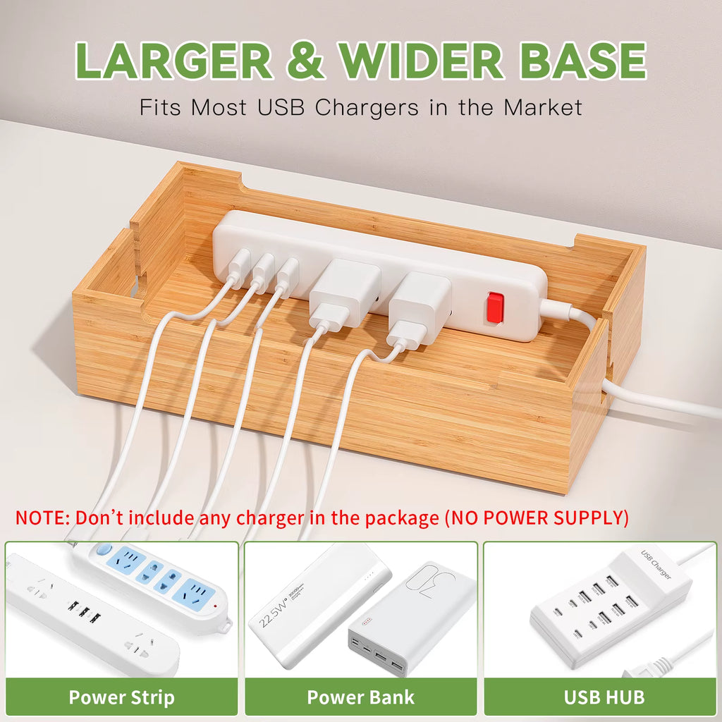 Bamboo Charging Station for Multiple Devices Charger Dock Holder Stand for Cell Phone and Tablet Electronic Devices Organizer