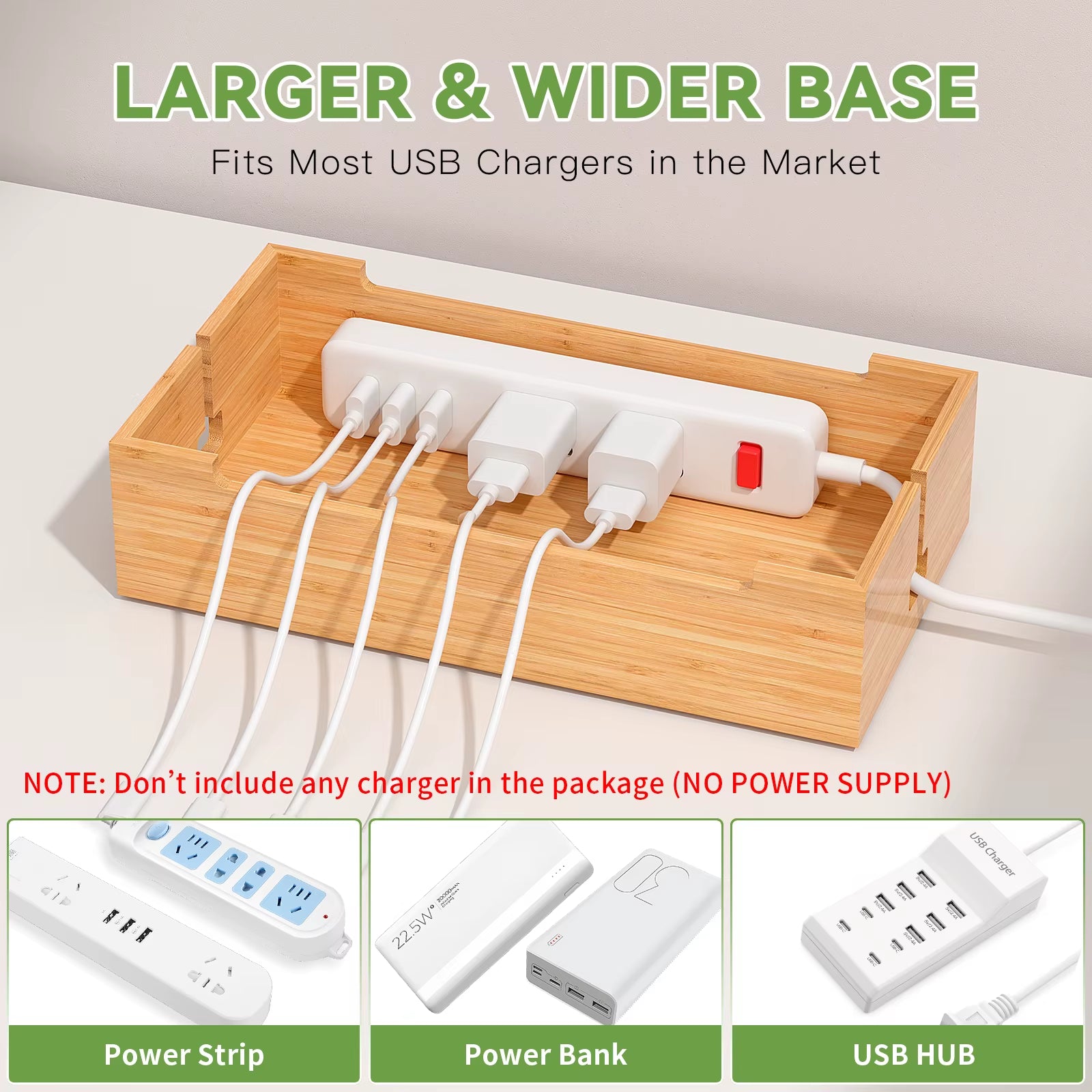 Bamboo Charging Station for Multiple Devices Charger Dock Holder Stand for Cell Phone and Tablet Electronic Devices Organizer