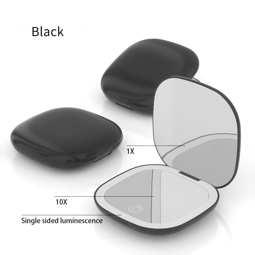 Mini Compact Foldable Pocket Hand Led Makeup Mirror with Led Light 5X/10X Magnification Rechargeable and Small