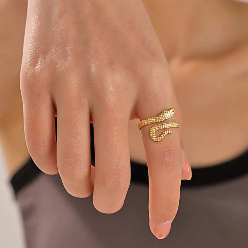 Stainless Steel Snake Rings for Women Men Gold Color Open Adjustable Finger Ring Vintage Gothic Aesthetic Jewelry Anillos Mujer