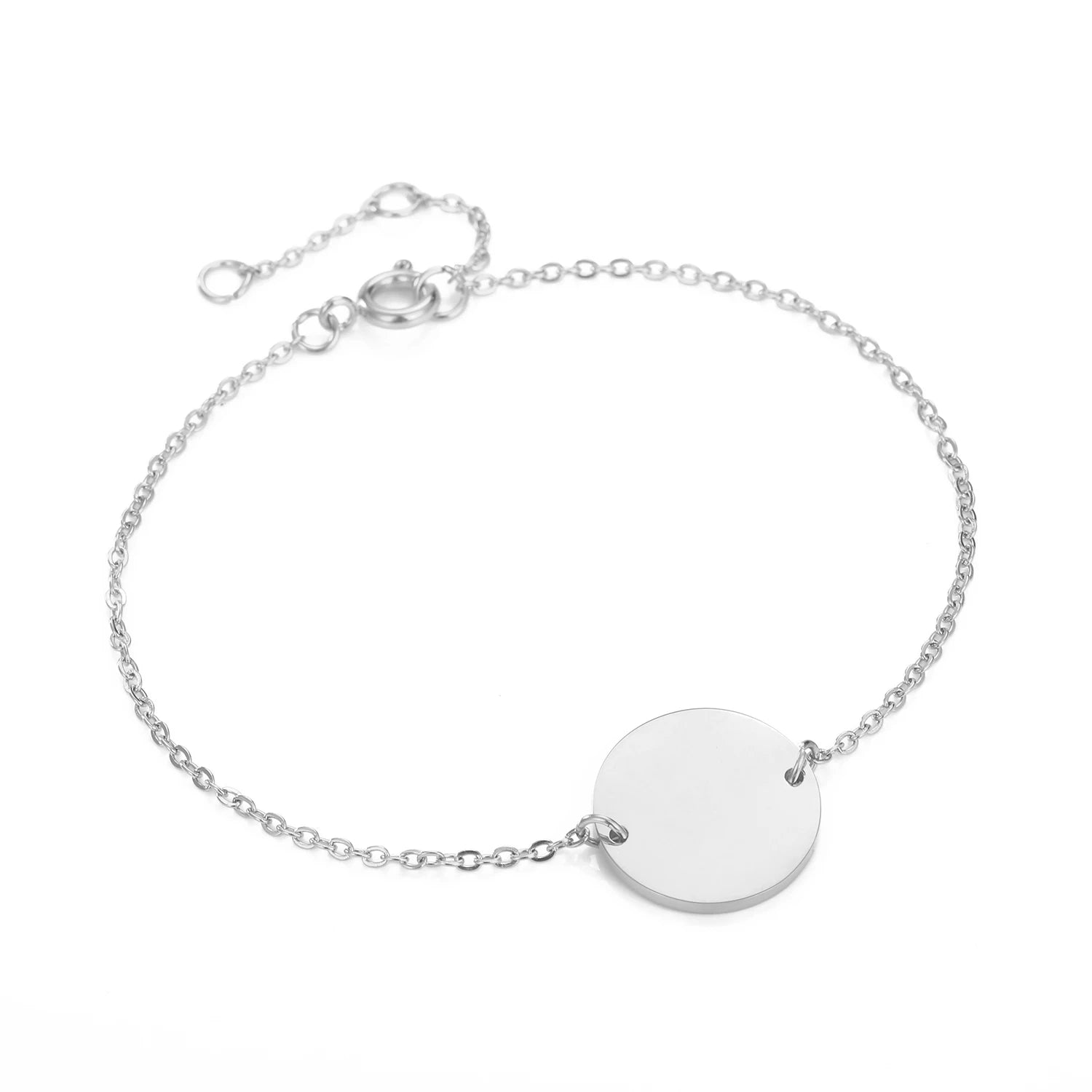 Emanco Minimalist Initial Charm Bracelets Plain Blank round Pendant Stainless Steel Bracelet Adjustable Bracelet Jewelle