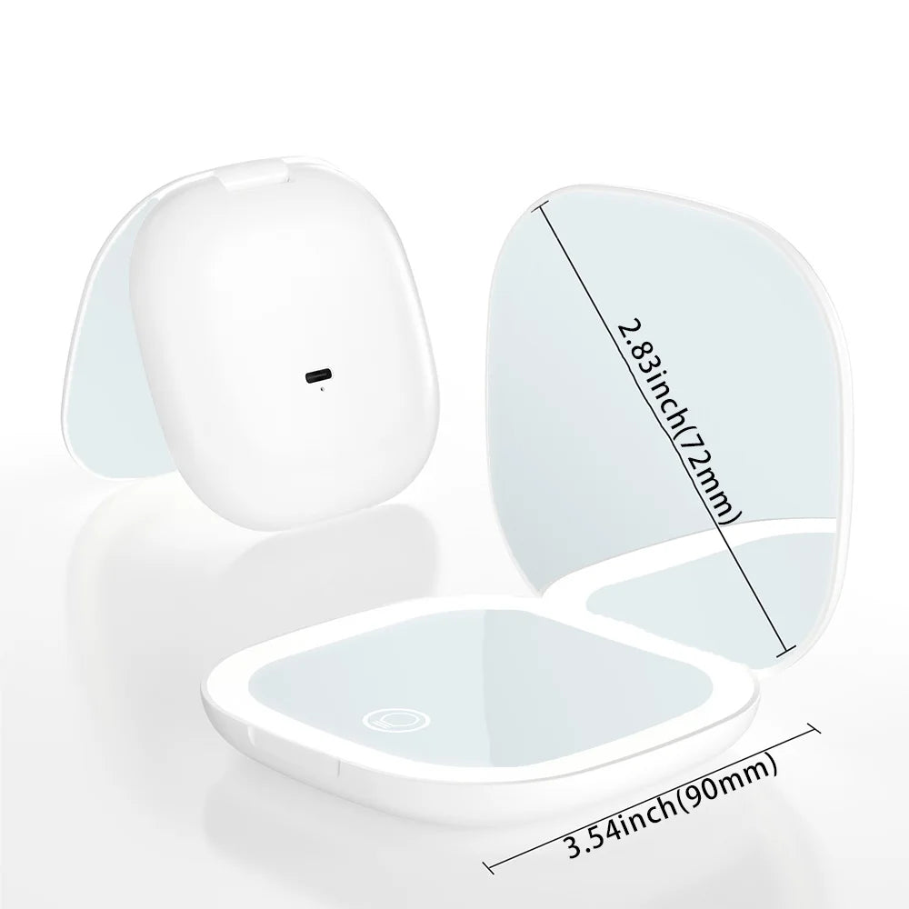 Mini Compact Foldable Pocket Hand Led Makeup Mirror with Led Light 5X/10X Magnification Rechargeable and Small