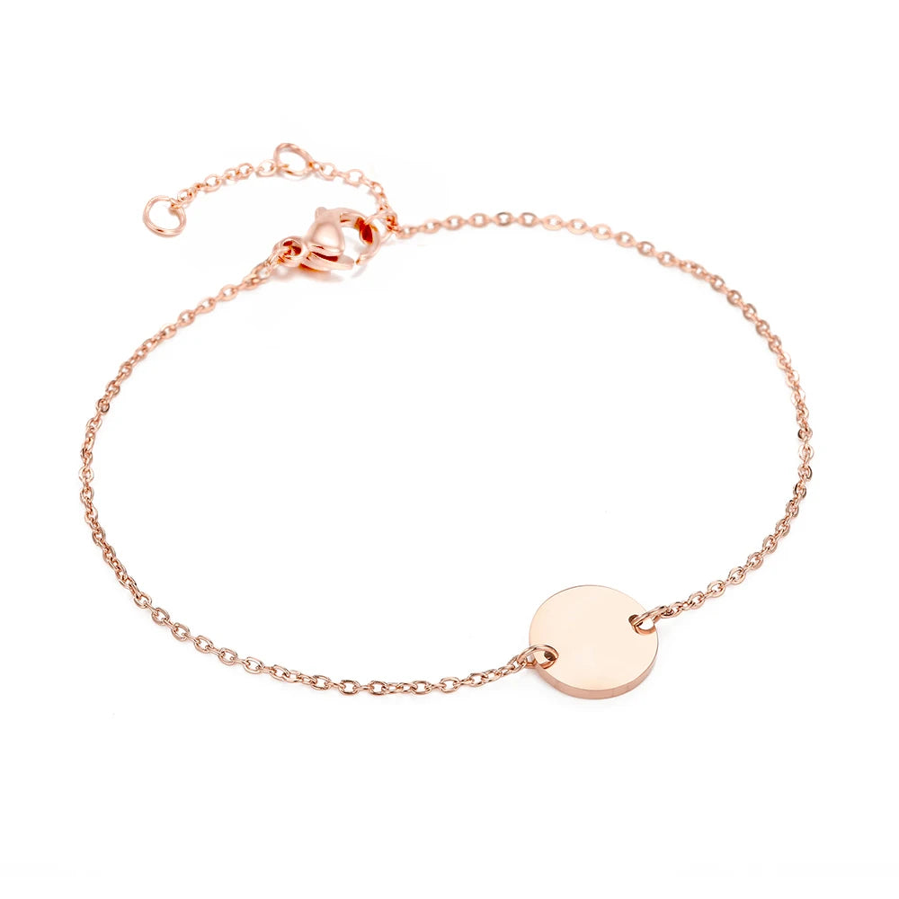 Emanco Minimalist Initial Charm Bracelets Plain Blank round Pendant Stainless Steel Bracelet Adjustable Bracelet Jewelle